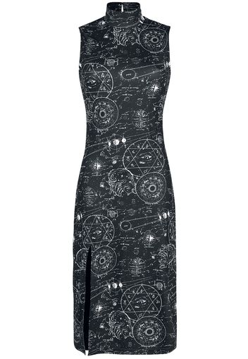 Jawbreaker - Alchemy Cat Print Midi Cut Out Dress - Abito media lunghezza - Donna - nero bianco