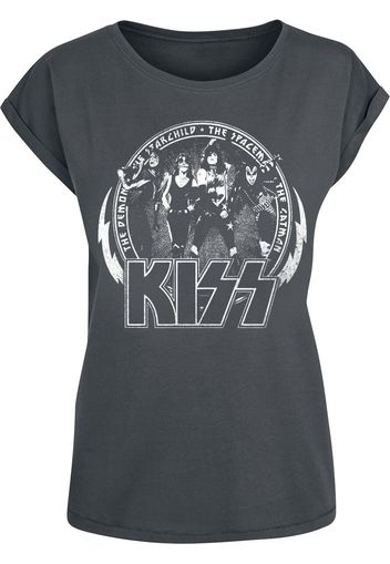 Kiss - Vintage Circle - T-Shirt - Donna - carbone