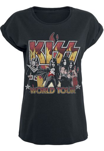 Kiss - Flames World Tour - T-Shirt - Donna - nero