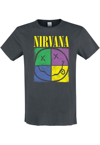 Nirvana - Four Square Smiley - T-Shirt - Uomo - carbone