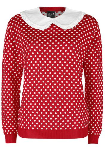 Pussy Deluxe - Dotties Knit Pullover & Collar - Maglione - Donna - rosso bianco