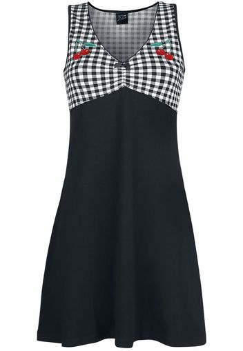 Pussy Deluxe - Vichy Cherry Dress - Abito media lunghezza - Donna - nero bianco