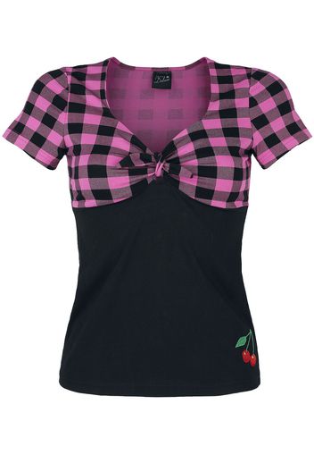 Pussy Deluxe - Checkered Shirt - T-Shirt - Donna - nero rosa