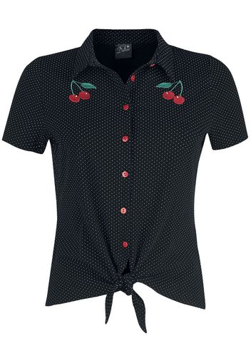 Pussy Deluxe - Dotties Cherry Blouse - Blusa - Donna - nero bianco