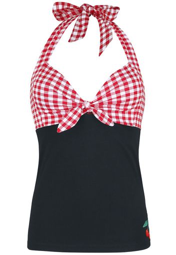 Pussy Deluxe - Red Plaid Halterneck - Top collo - Donna - nero rosso