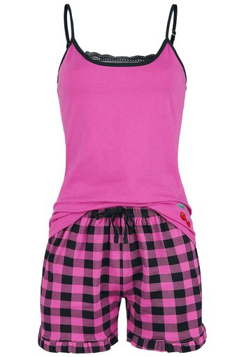 Pussy Deluxe - Checkered Short Pyjamas - Pigiama - Donna - nero rosa