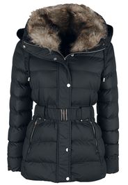 QED London - Belted Fur Collar Puffer Coat - Cappotto corto - Donna - nero