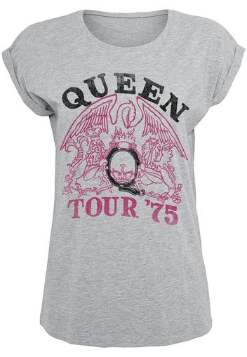 Queen - Tour 75 Crest - T-Shirt - Donna - grigio melange