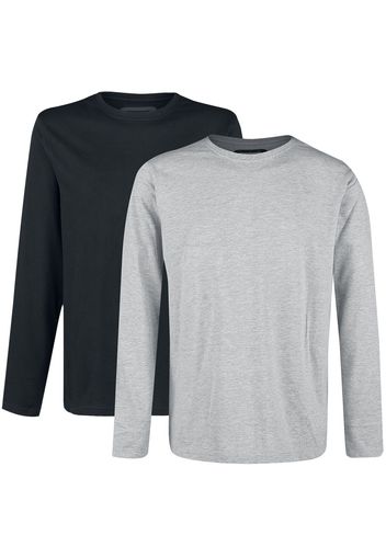 RED by EMP - Double Pack Long-Sleeve Tops Grey and Black with Crew Neck - Maglia Maniche Lunghe - Uomo - nero grigio