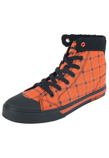 RED by EMP - Orange Lined Sneakers with Squared Pattern - Sneakers alte - Donna - arancione