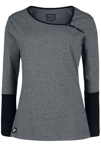 RED by EMP - Gray long-sleeved shirt with button placket and black sleeves - Maglia a maniche lunghe - Donna - grigio