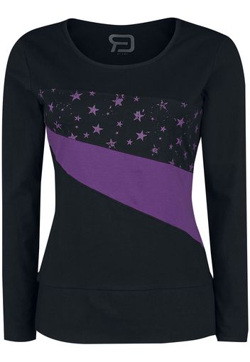 RED by EMP - Black Long-Sleeve Top with Star Print and Crew Neckline - Maglia a maniche lunghe - Donna - nero viola