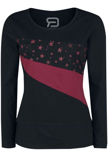 RED by EMP - Black Long-Sleeve Top with Star Print and Crew Neckline - Maglia a maniche lunghe - Donna - nero rosso