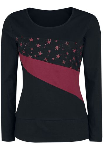 RED by EMP - Black Long-Sleeve Top with Star Print and Crew Neckline - Maglia a maniche lunghe - Donna - nero rosso