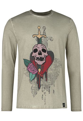 RED by EMP - Langarmshirt mit Skull-Patch - Maglia Maniche Lunghe - Uomo - grigio