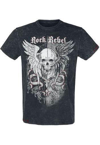 Rock Rebel by EMP - T-shirt with eye-catching skull print and embroidery - T-Shirt - Uomo - grigio