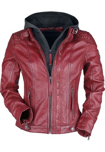 Rock Rebel by EMP - Red Leather Jacket with Grey Hood and Studs - Giacca di pelle - Donna - rosso grigio