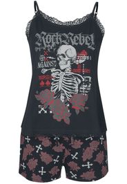 Rock Rebel by EMP - Pyjama mit Rosen und Totenkopf - Pigiama - Donna - nero