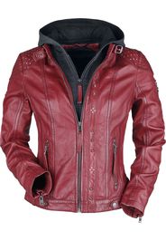 Rock Rebel by EMP - Red Leather Jacket with Grey Hood and Studs - Giacca di pelle - Donna - rosso grigio