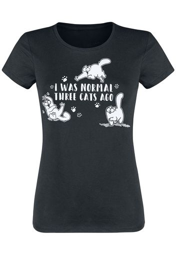 Simon' s Cat - I Was Normal Three Cats Ago - T-Shirt - Donna - nero