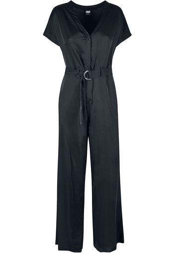 Urban Classics - Ladies Satin Wide Leg Belt Jumpsuit - Tuta - Donna - nero