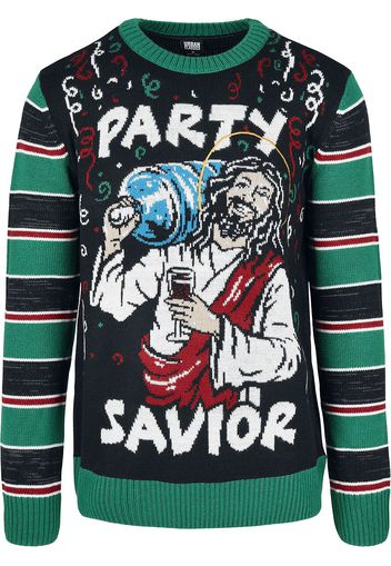 Urban Classics - Saviour Christmas Sweater - Christmas jumper - Uomo - nero verde bianco