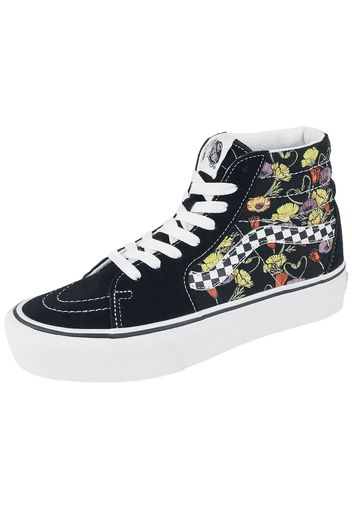 Vans - SK8-HI PLATFORM 2.0 Poppy Checkerboard Black/Multi - Sneakers alte - Donna - nero multicolore