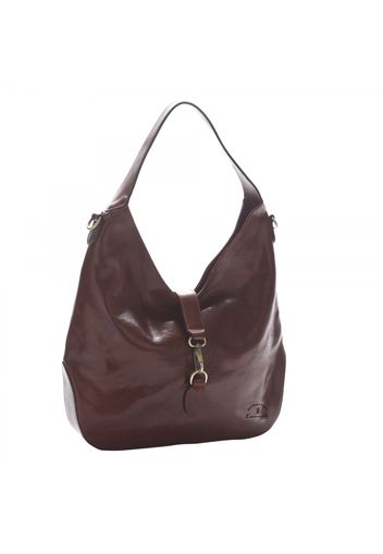 Borsa Hobo grande in pelle pieno fiore con zip e fibbia e tracolla regolabile 1101 Marrone scuro