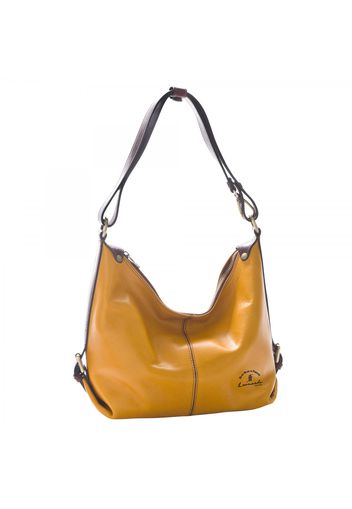 Borsa da donna in pelle pieno fiore chiusura con zip tracolla regolabile e tasche multifunzione 1206 Giallo-Marrone