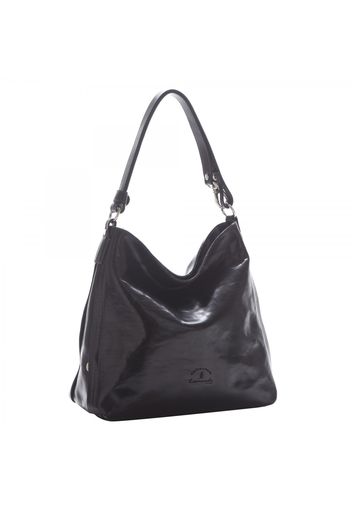 Borsa a tracolla da donna in pelle pieno fiore con zip tre scomparti e tasche laterali 1218 Nero