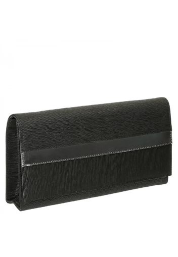 Pochette da cerimonia in raso e pelle nero E823 PLISSE NERO SPECCHIO ACCIAIO