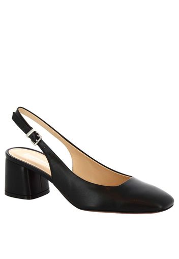 Scarpe slingback artigianali con punta squadrata in pelle di vitello nera con tacco 5 cm 4586 NAPPA NERO