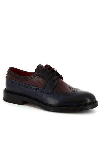 Scarpe half brogue coda di rondine da uomo artigianali in pelle di vitello blu/bordeaux 07271 MONTECARLO DELAVé BLU BORDEAUX