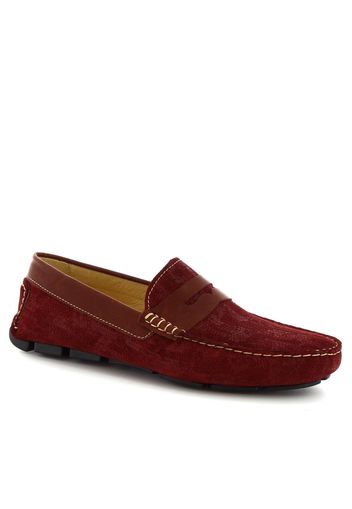 Mocassini driving slip-on artigianali da uomo in pelle scamosciata bordeaux 504 NIAGARA CRUST BORDEAUX