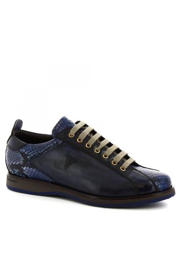 Scarpe stringate artigianali da uomo in pelle di vitello blu nera stampa pitone 9211/19 PITONE DENIM (BLU-NERO)