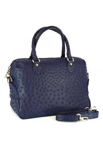 Borsa a mano da donna con tracolla in pelle di struzzo blu scuro fatta a mano 4988 STRUZZO BLEU