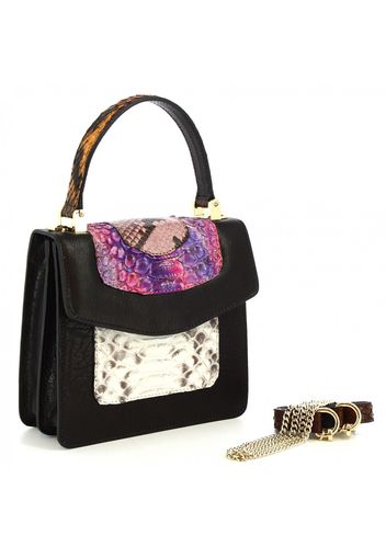 Borsa a mano da donna fantasy artigianale in pelle di pitone viola marrone NNN094 VITELLO +PITONE FANTASY VIOLA Nero