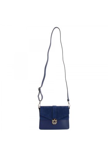 Borsa Anna a tracolla da donna in pelle di vitello e camoscio blu fatta a mano ANNA BLU Blu