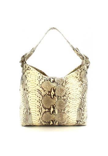 Borsa da donna con tracolla fatta a mano in pelle di pitone beige marrone 2614 PITONE Bianco