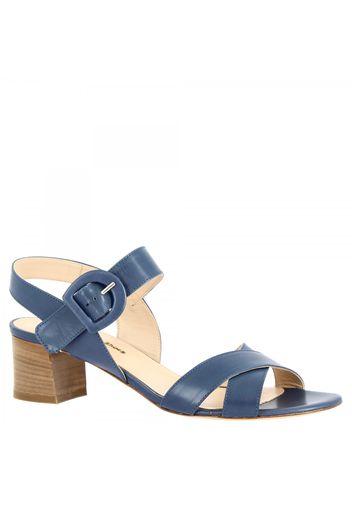 Sandali con tacco da donna fatti a mano in pelle di vitello blu cobalto con fibbia 3367  VITELLO COBALTO