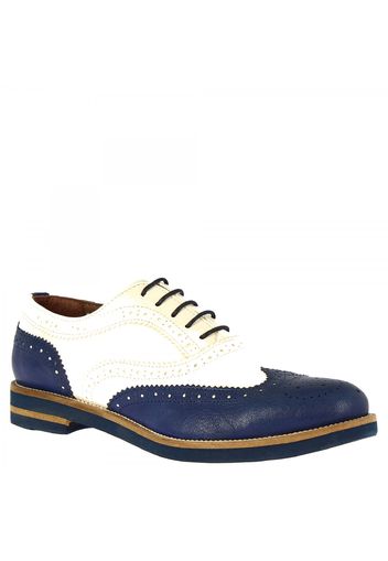 Scarpe francesine brogues da donna artigianali in pelle di capra bianca blu 333-15 CAPRA BLU