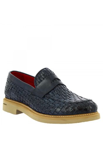 Mocassini slip on eleganti da uomo fatti a mano in pelle di vitello intrecciata blu 9462E20 VITELLO AV BLU