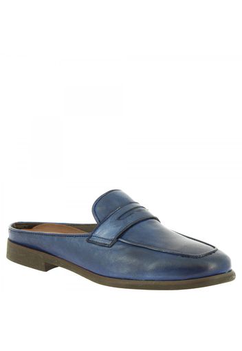 Mocassini mules da donna fatti a mano in pelle di vitello blu 35591/3 PAPUA BLU