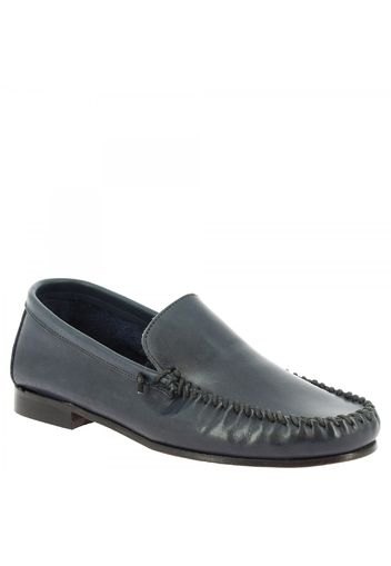 Mocassini slip-on da uomo con punta arrotondata in pelle di vitello blu scuro fatti a mano 1301 VITELLO BLEU