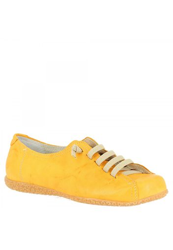 Scarpe stringate con punta arrotondata da donna fatte a mano in pelle di vitello gialla 1269PINTA GIALLO