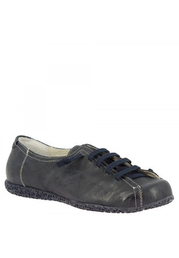 Scarpe stringate con punta arrotondata da donna fatte a mano in pelle di vitello blu 1269PINTA BLU