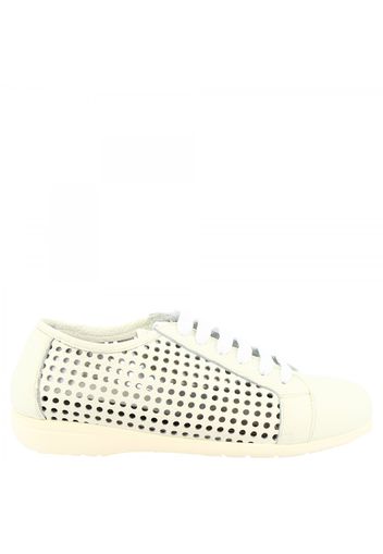 Sneakers stringate da donna fatte a mano in pelle di vitello traforata bianca 4723VEN BIANCO