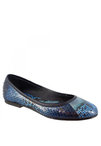 Ballerine slip-on con punta arrotondata da donna fatte a mano in pelle di pitone blu CAROLINA PITONE ZAFFIRO