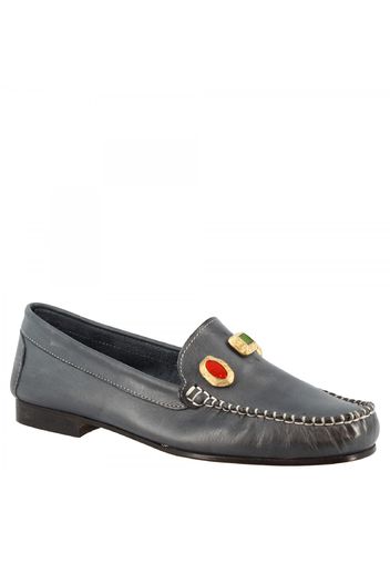 Mocassini slip-on da donna con gioielli fatti a mano in pelle di vitello blu 558 VITELLO BLU