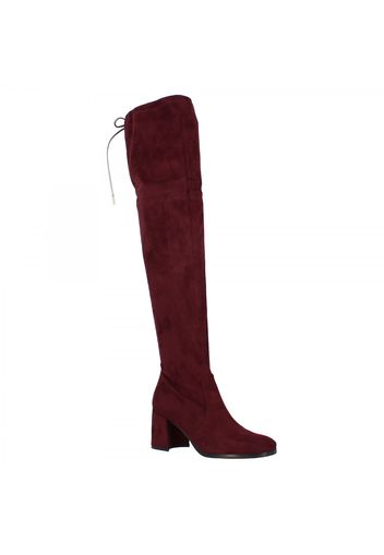 Stivali alti alla coscia con tacco medio da donna in tessuto elasticizzato effetto camoscio bordeaux lacci posteriori 5940 STRETCH BORDEAUX